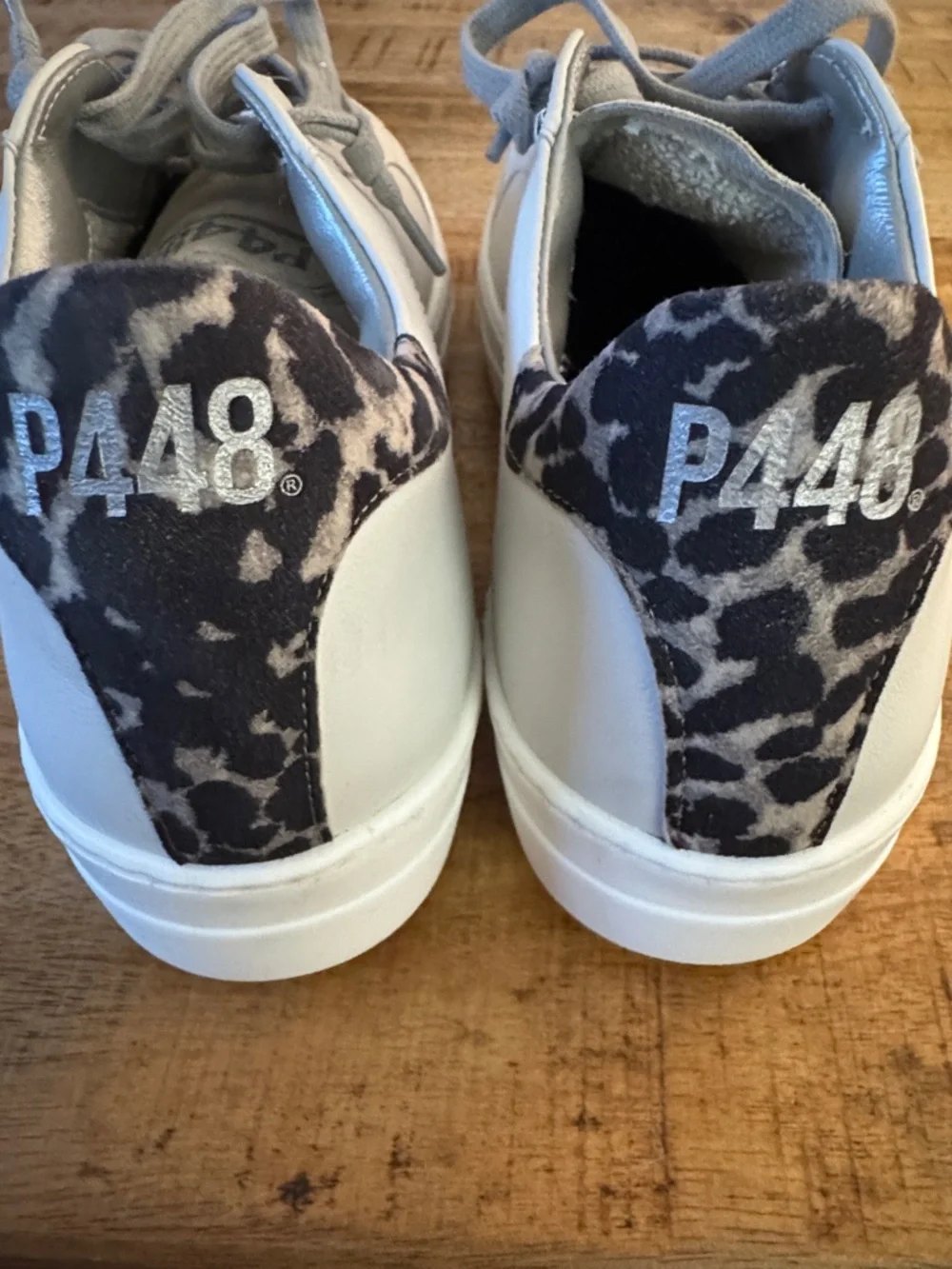 P448 Thea Platform Leopard Print Light Gray Suede Leather Lace-Up Sneakers EU 43